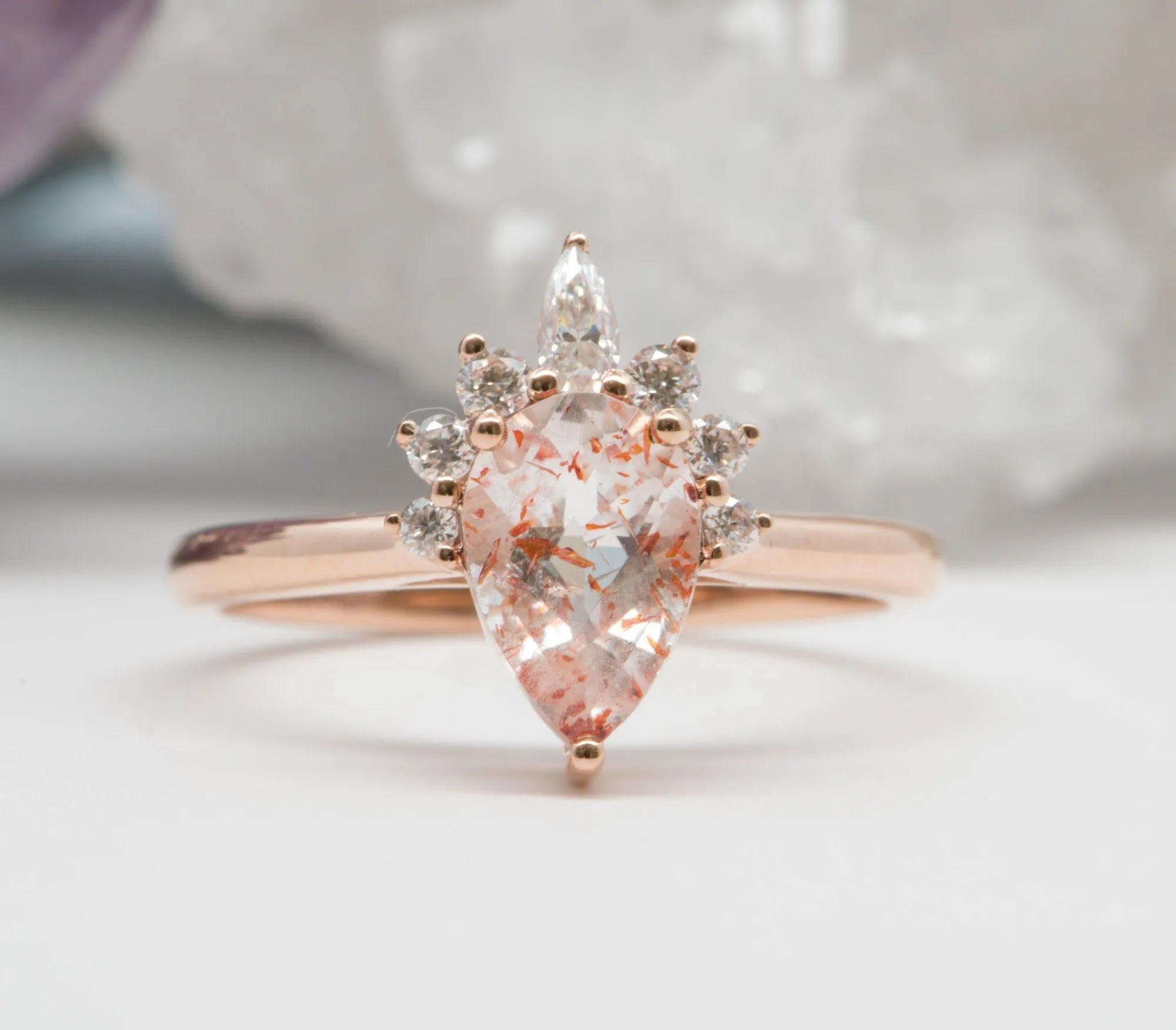 1.11ct Pear-Shape Quartz with Hematite 14K Rose Gold Engagement Ring R6023