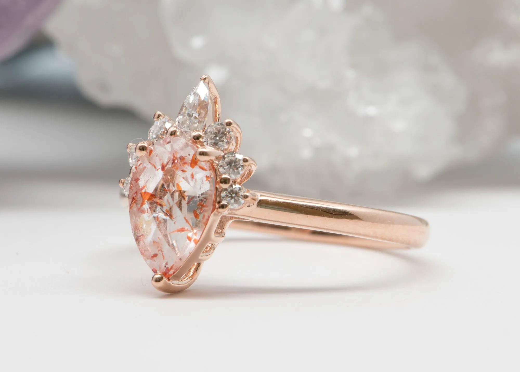 1.11ct Pear-Shape Quartz with Hematite 14K Rose Gold Engagement Ring R6023