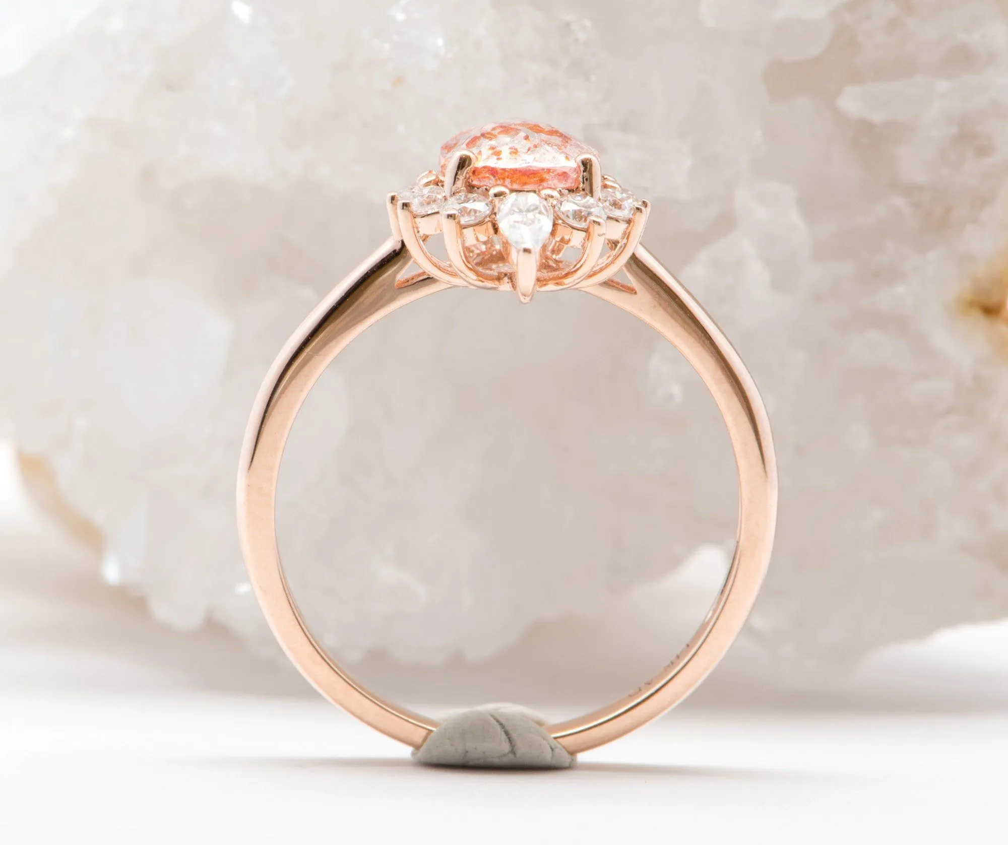 1.11ct Pear-Shape Quartz with Hematite 14K Rose Gold Engagement Ring R6023