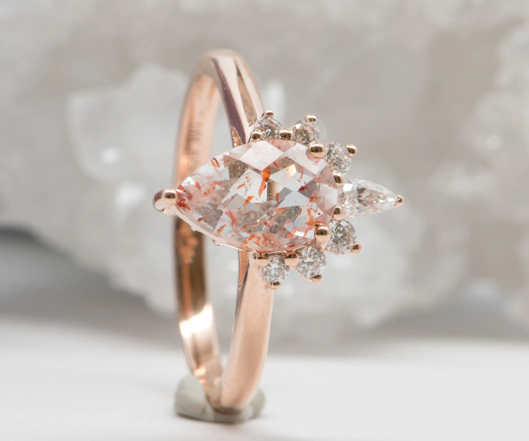 1.11ct Pear-Shape Quartz with Hematite 14K Rose Gold Engagement Ring R6023