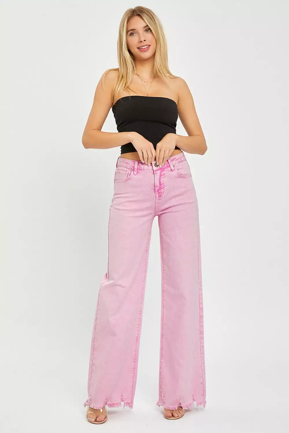 Acid Pink High Rise Wide Leg Jeans