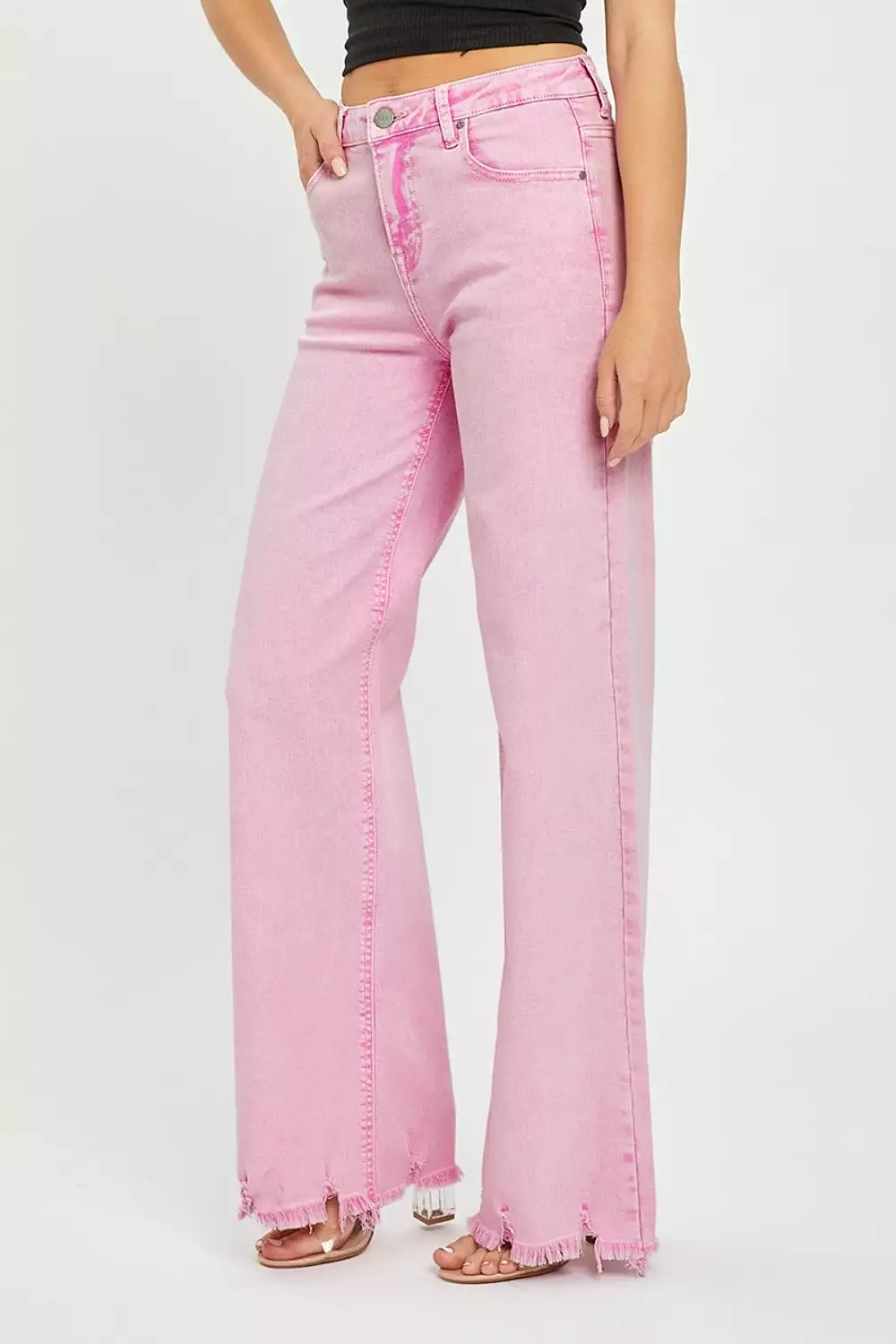 Acid Pink High Rise Wide Leg Jeans