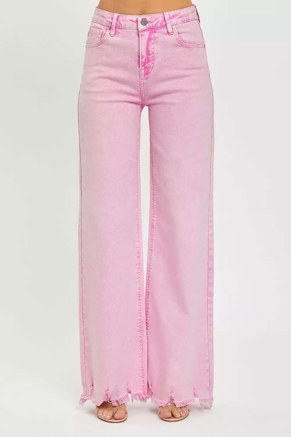 Acid Pink High Rise Wide Leg Jeans