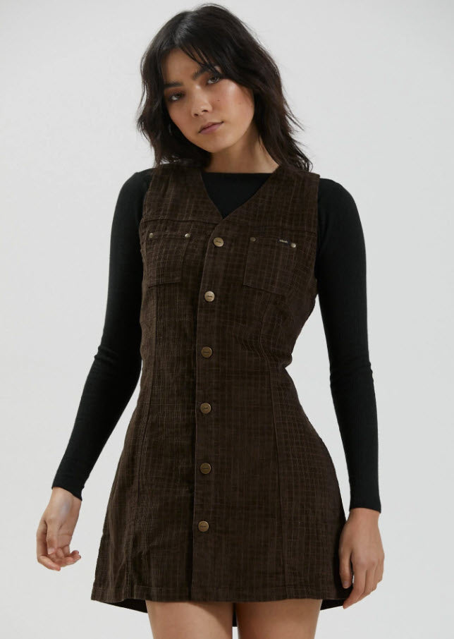 Afends Hemp Check Cord Dress Kaia Coffee