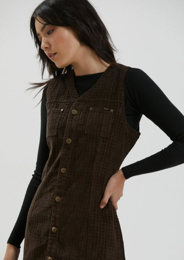 Afends Hemp Check Cord Dress Kaia Coffee