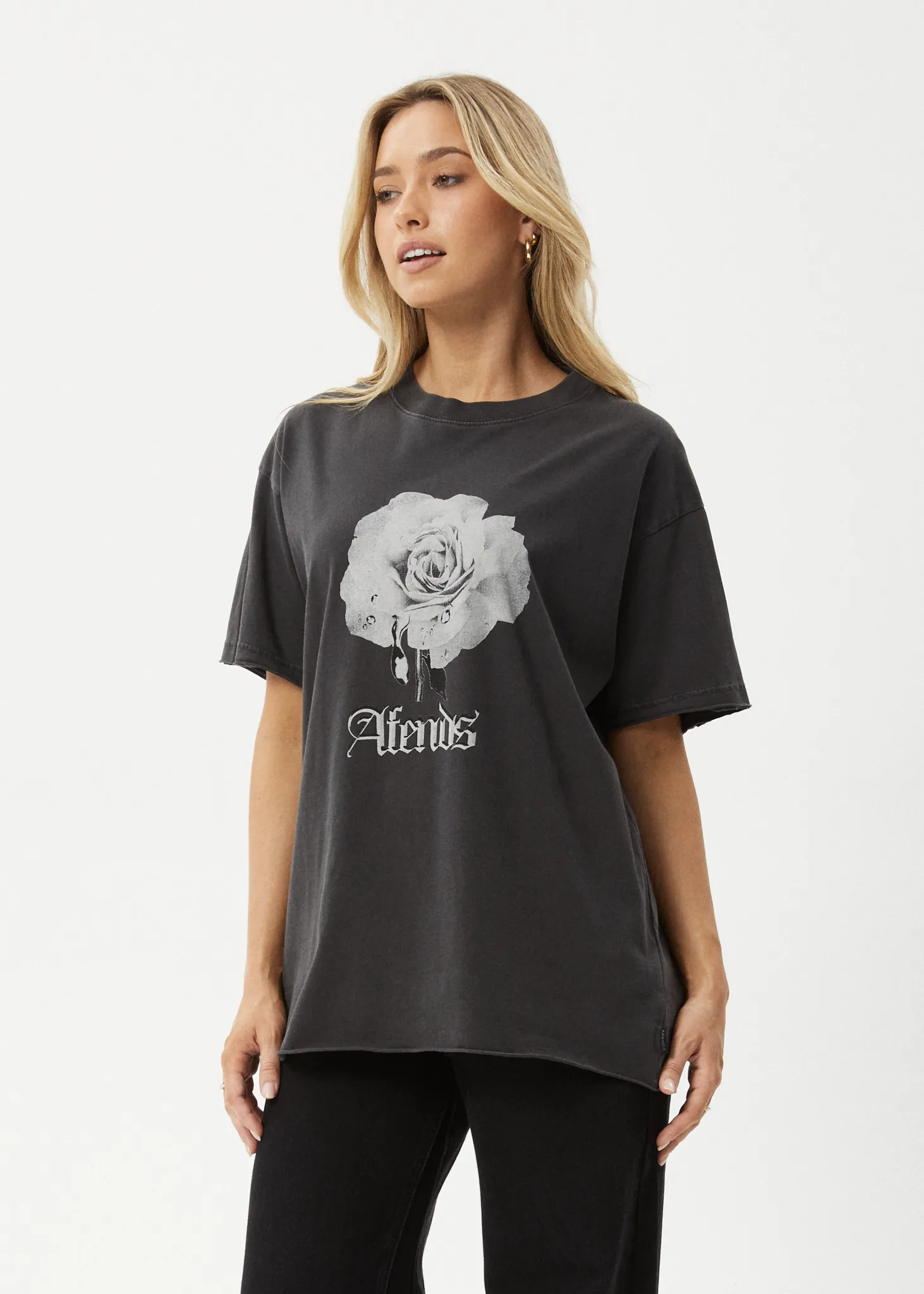 AFENDS Womens Sweet Juliet - Oversized T-Shirt - Stone Black