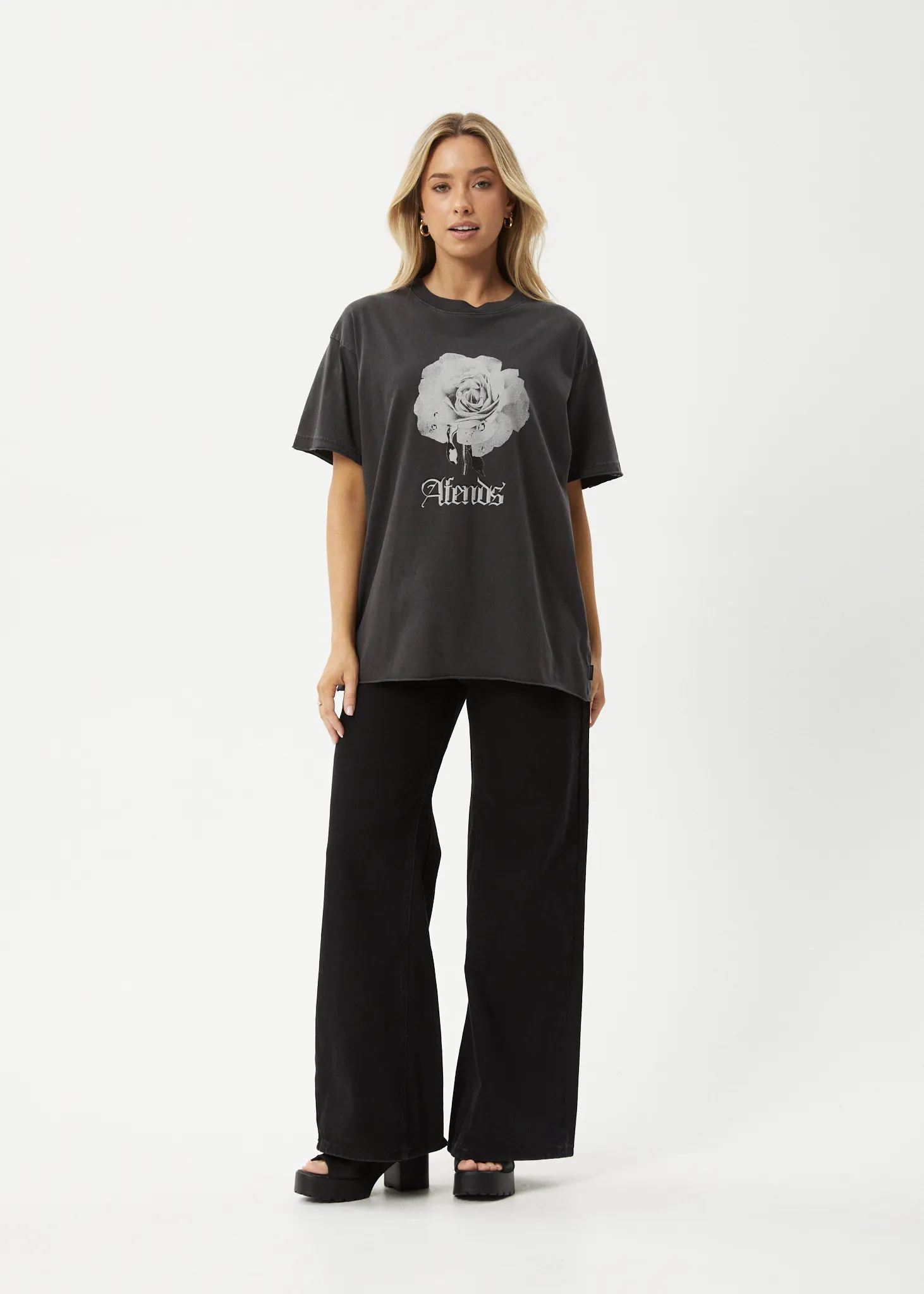 AFENDS Womens Sweet Juliet - Oversized T-Shirt - Stone Black