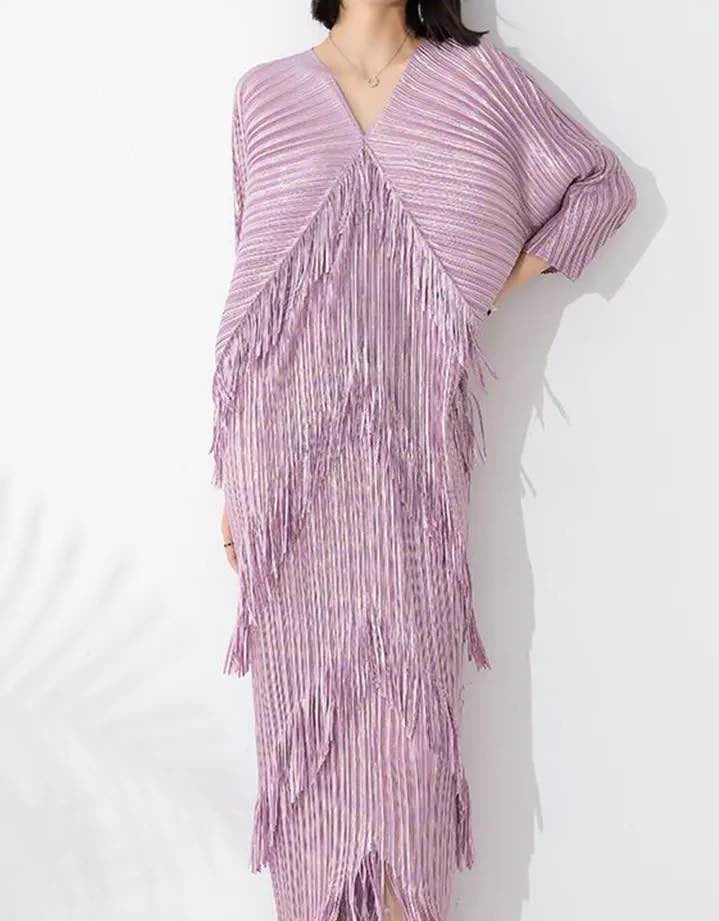 Asymmetrical Tassel Pleated Dress