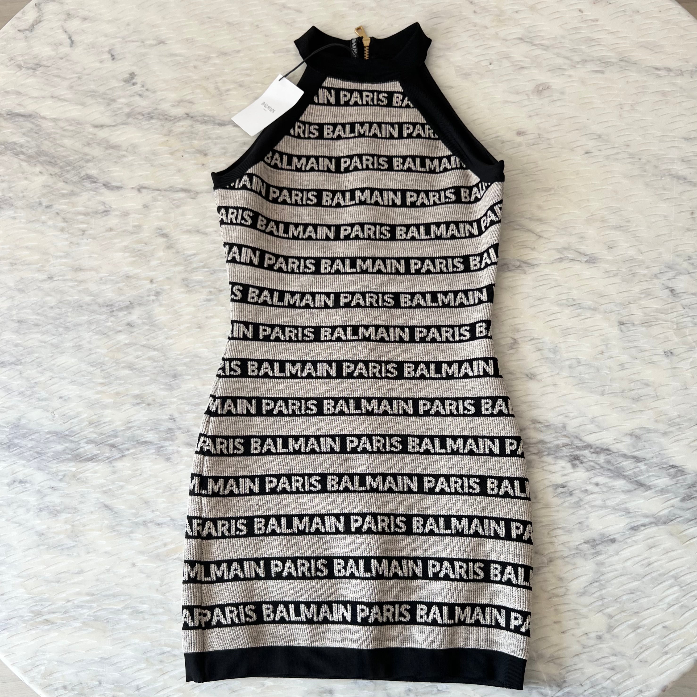 Balmain  Logo stripe sleeveless bandage dress