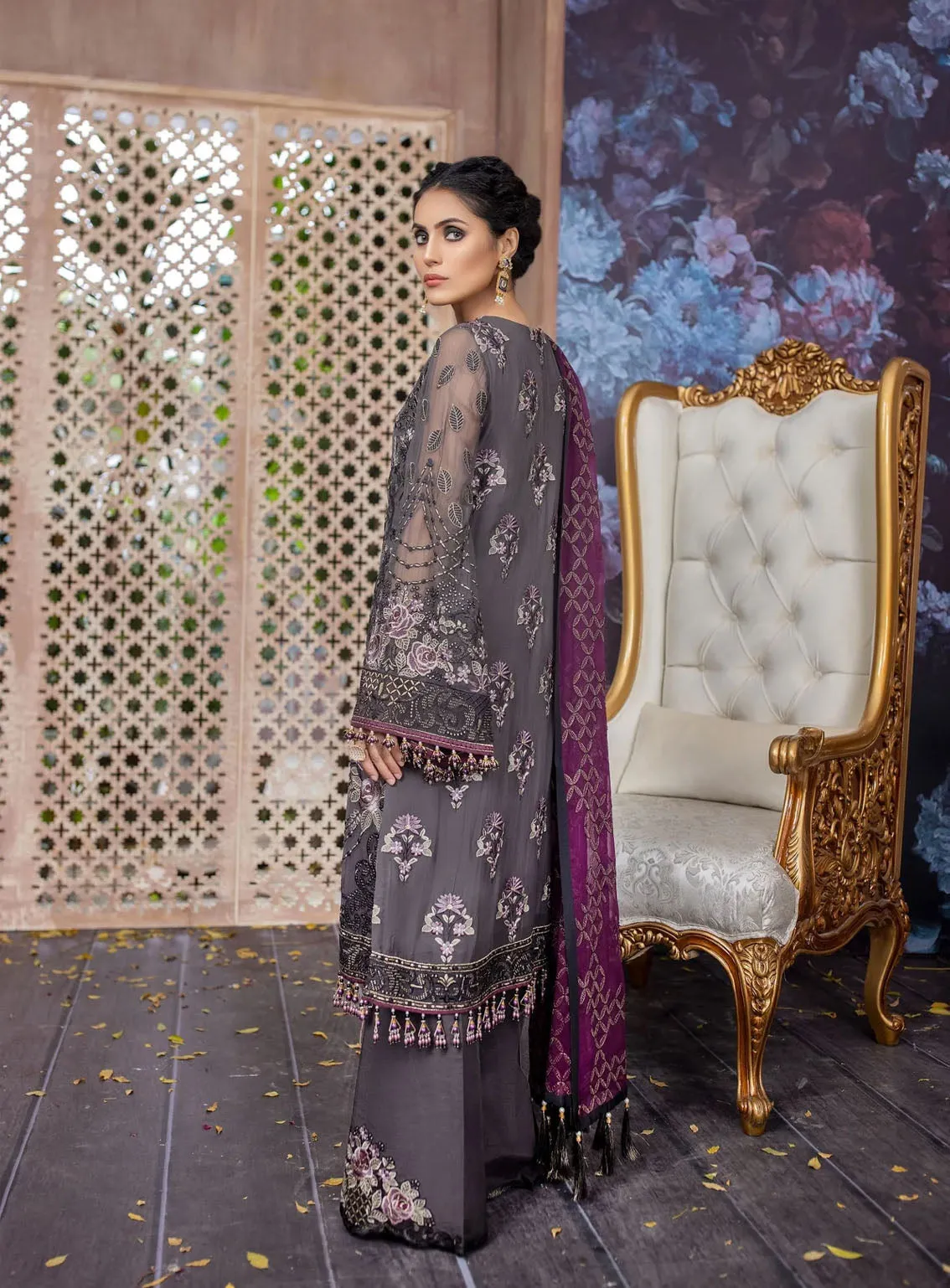 Best Of Flossie Luxury Embroidered Chiffon 3 Piece Unstitched Suit FS24LC D-310