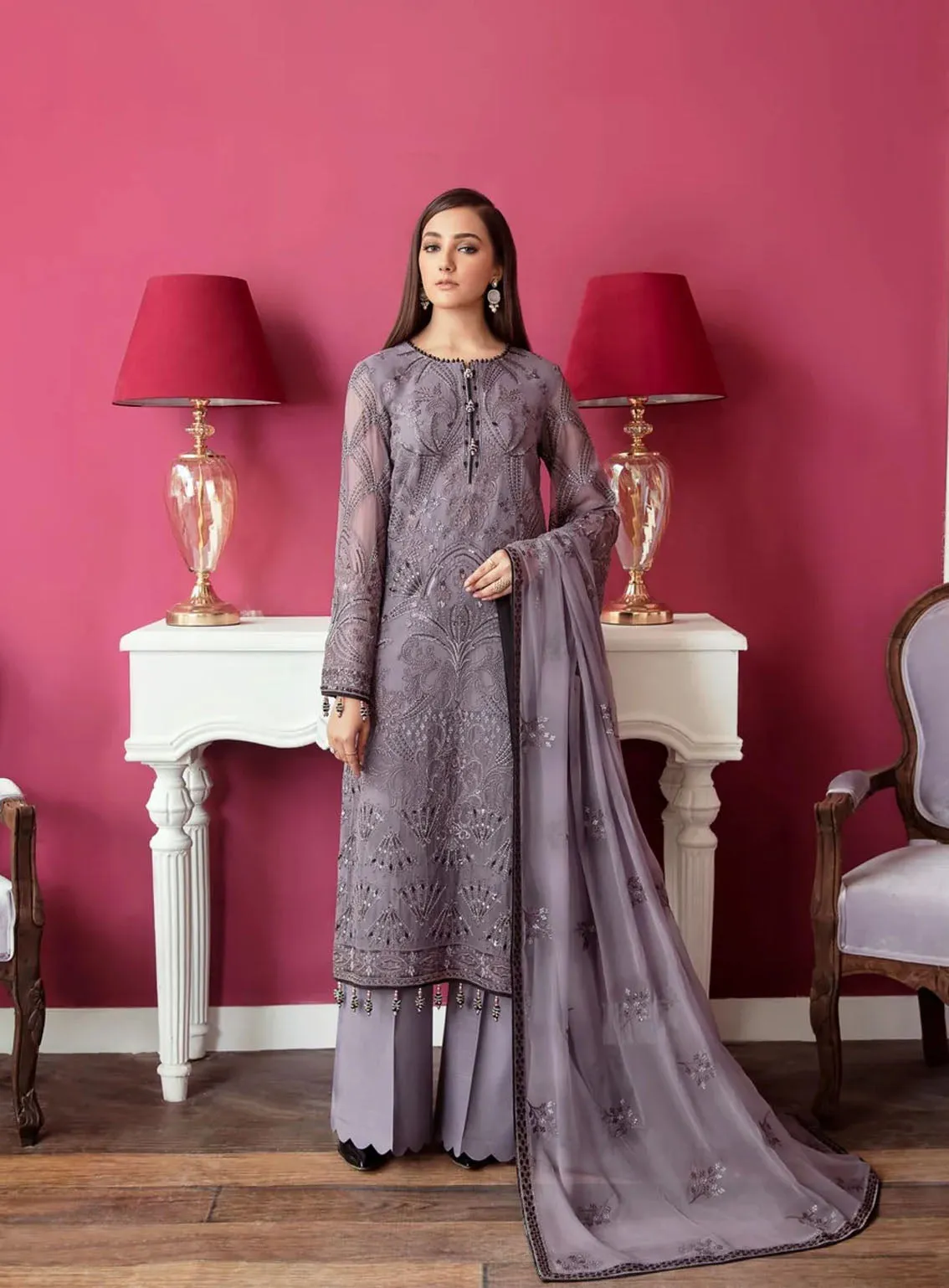 Best Of Flossie Luxury Embroidered Chiffon 3 Piece Unstitched Suit FS24SLC D-902