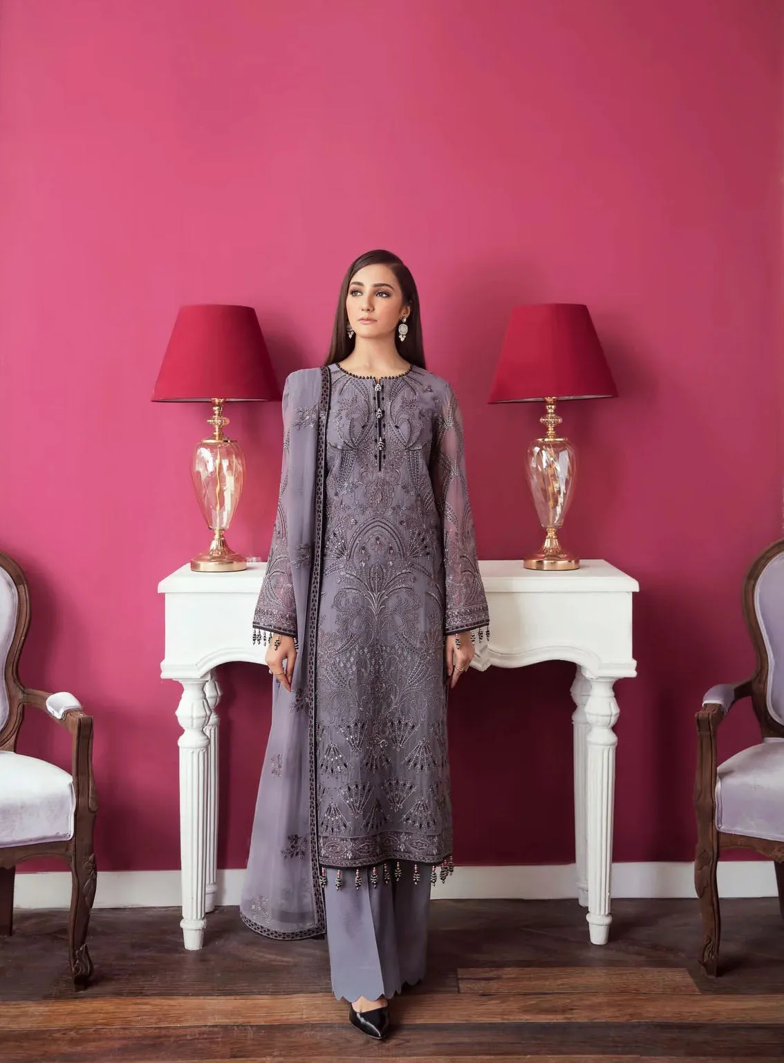 Best Of Flossie Luxury Embroidered Chiffon 3 Piece Unstitched Suit FS24SLC D-902