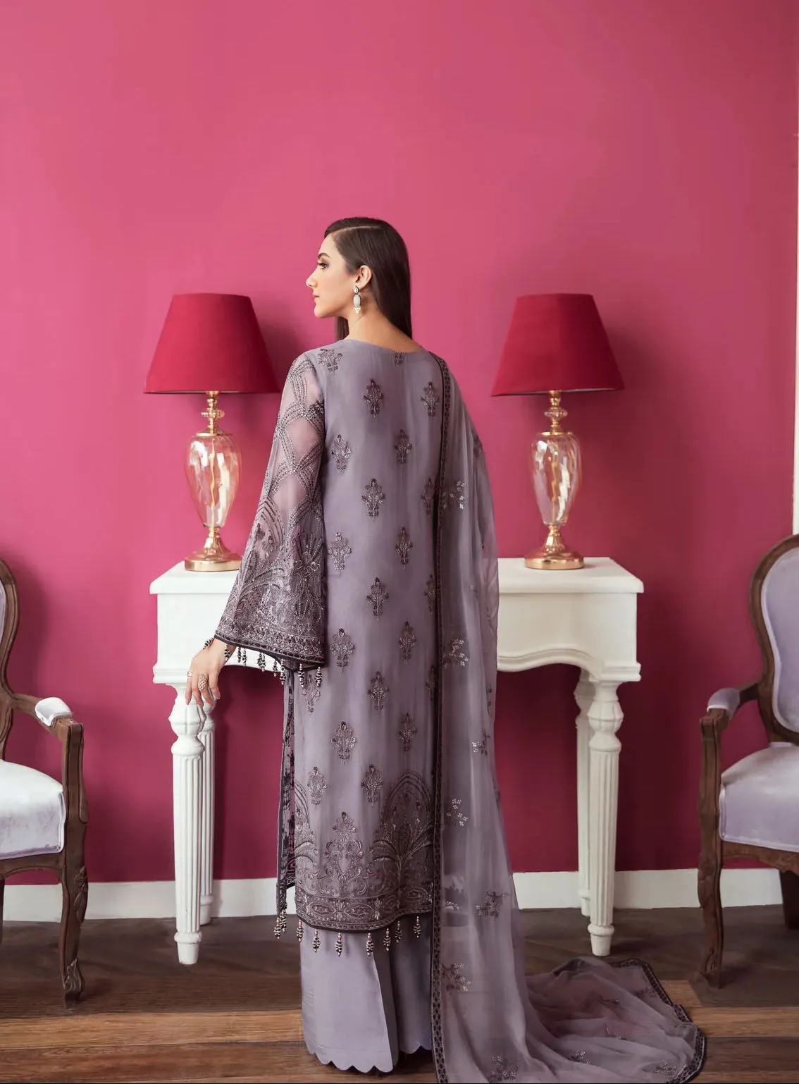 Best Of Flossie Luxury Embroidered Chiffon 3 Piece Unstitched Suit FS24SLC D-902