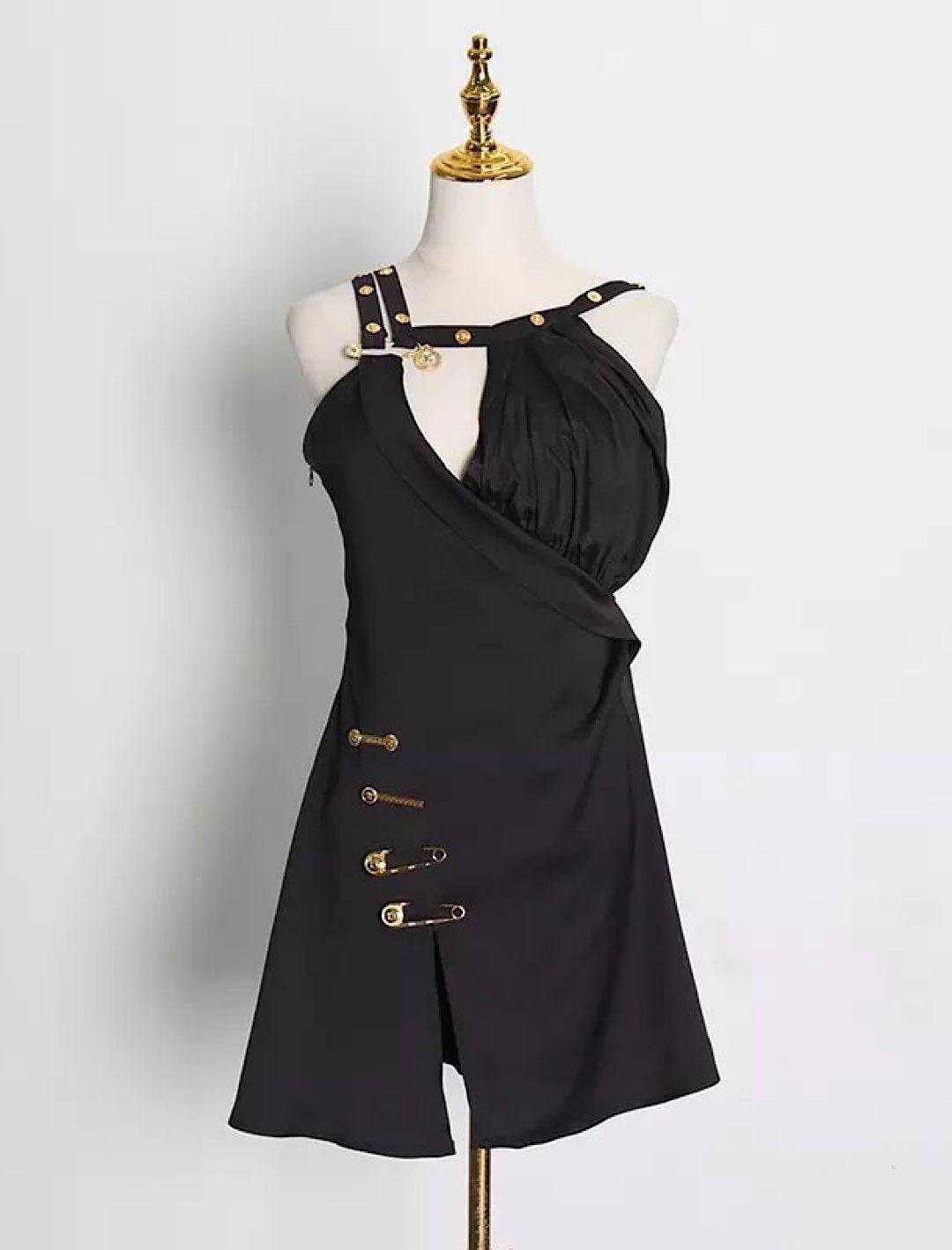 Black Gold Trim Asymmetrical Dress