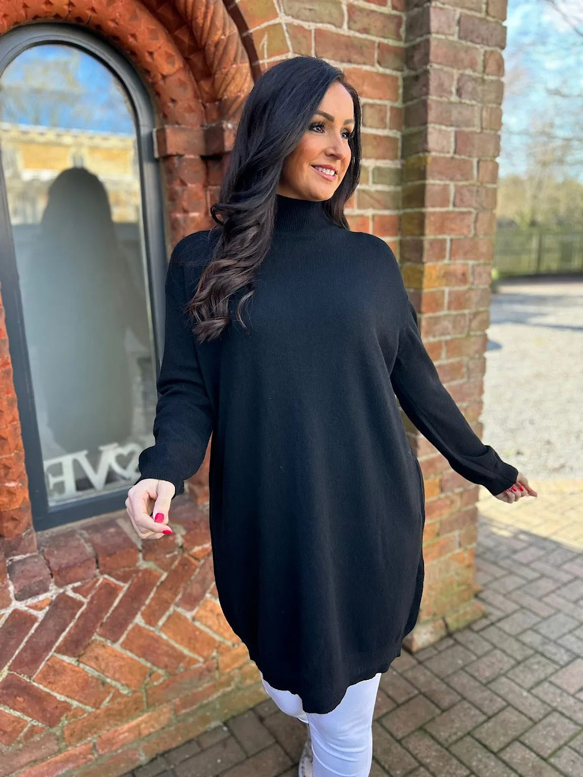 Black Longline High Neck Knit Olivia