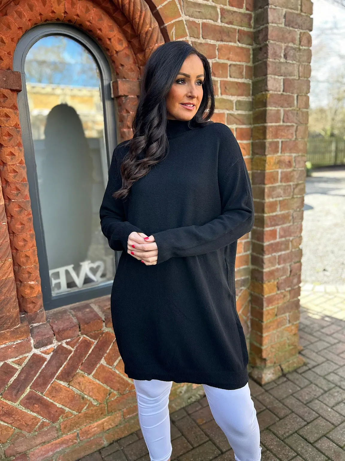 Black Longline High Neck Knit Olivia