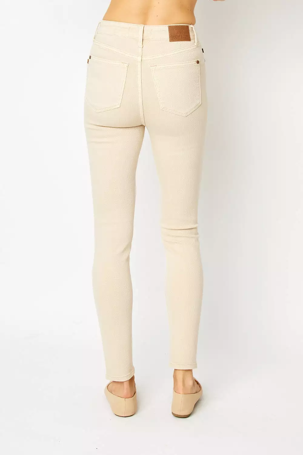 Bone Beige Full Size Garment Dyed Tummy Control Skinny Jeans