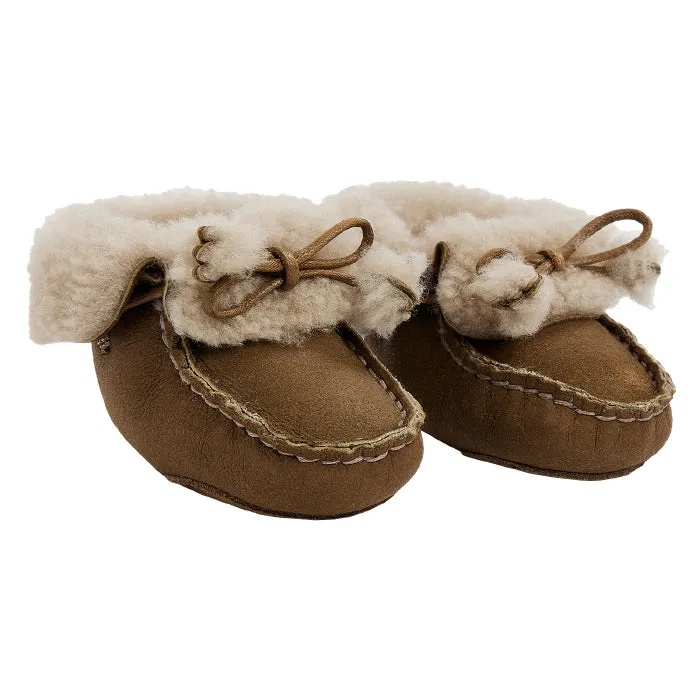 Bonpoint Baby Moccasin Booties Chestnut Brown