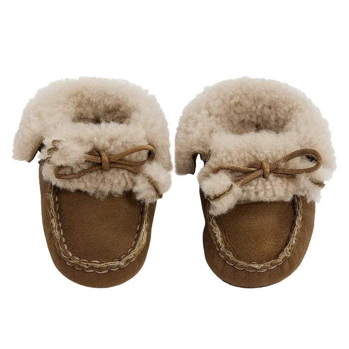 Bonpoint Baby Moccasin Booties Chestnut Brown