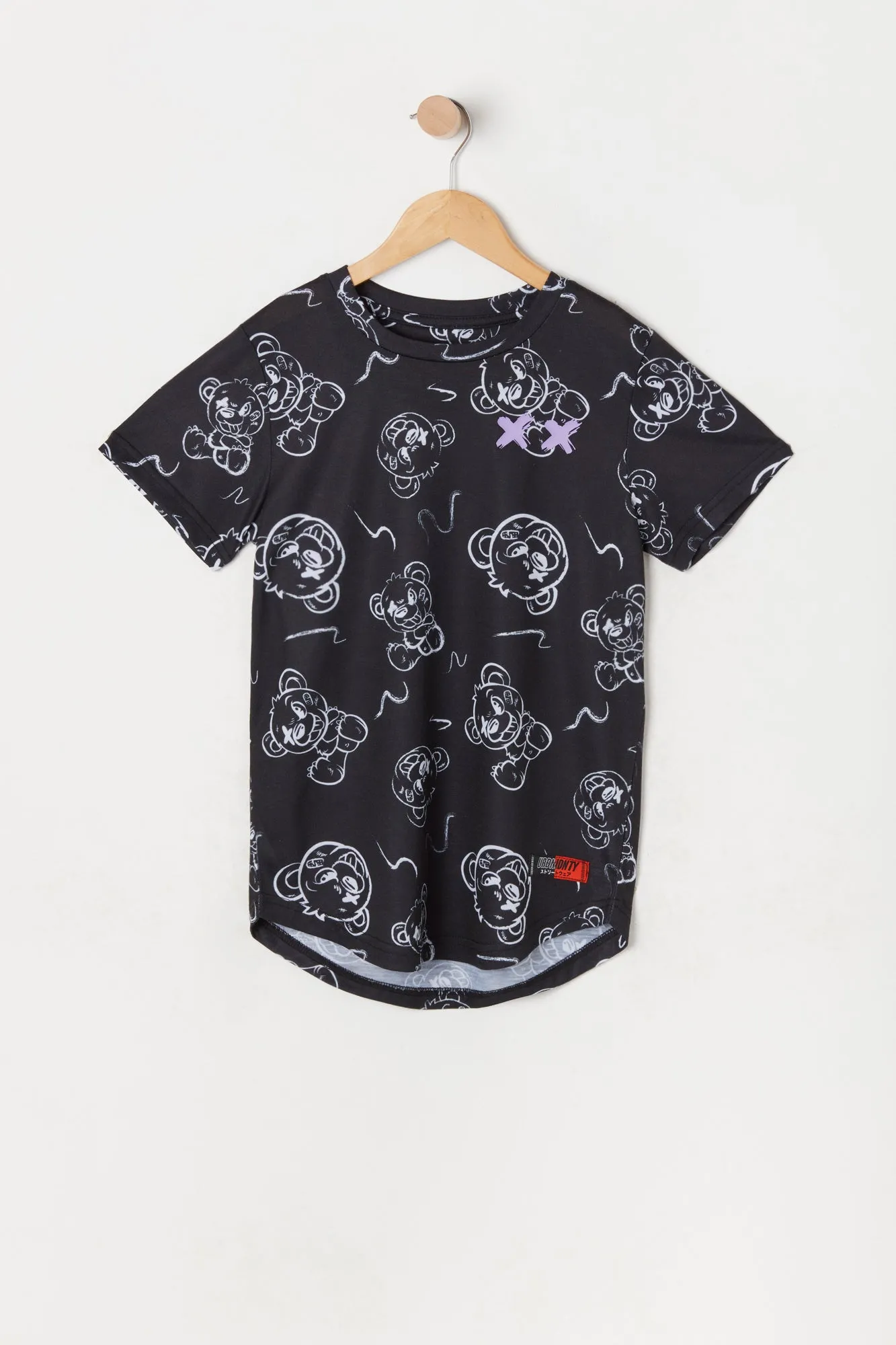 Boys Damaged Teddy Bear Print Longline T-Shirt