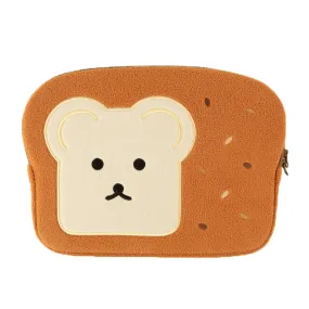 Brown Cute Bear Embroidery Bread Laptop Sleeves iPad Fitted Cases Shearling Covers Protective Tablet Pouches Purses Handbags Squ