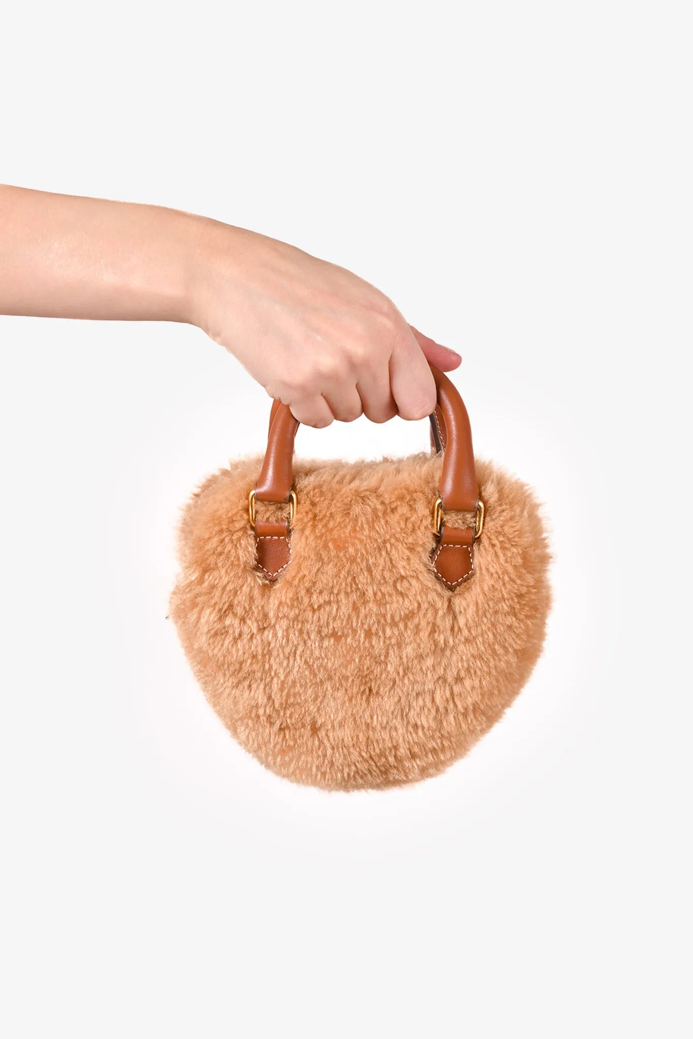 Celine Brown Shearling Mini Heart Bag with Strap