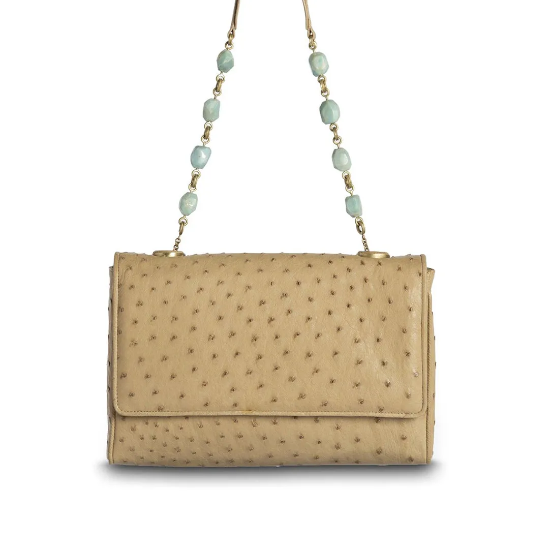 Chain & Jewel Shoulder Bag - Tan, Amazonite Handle