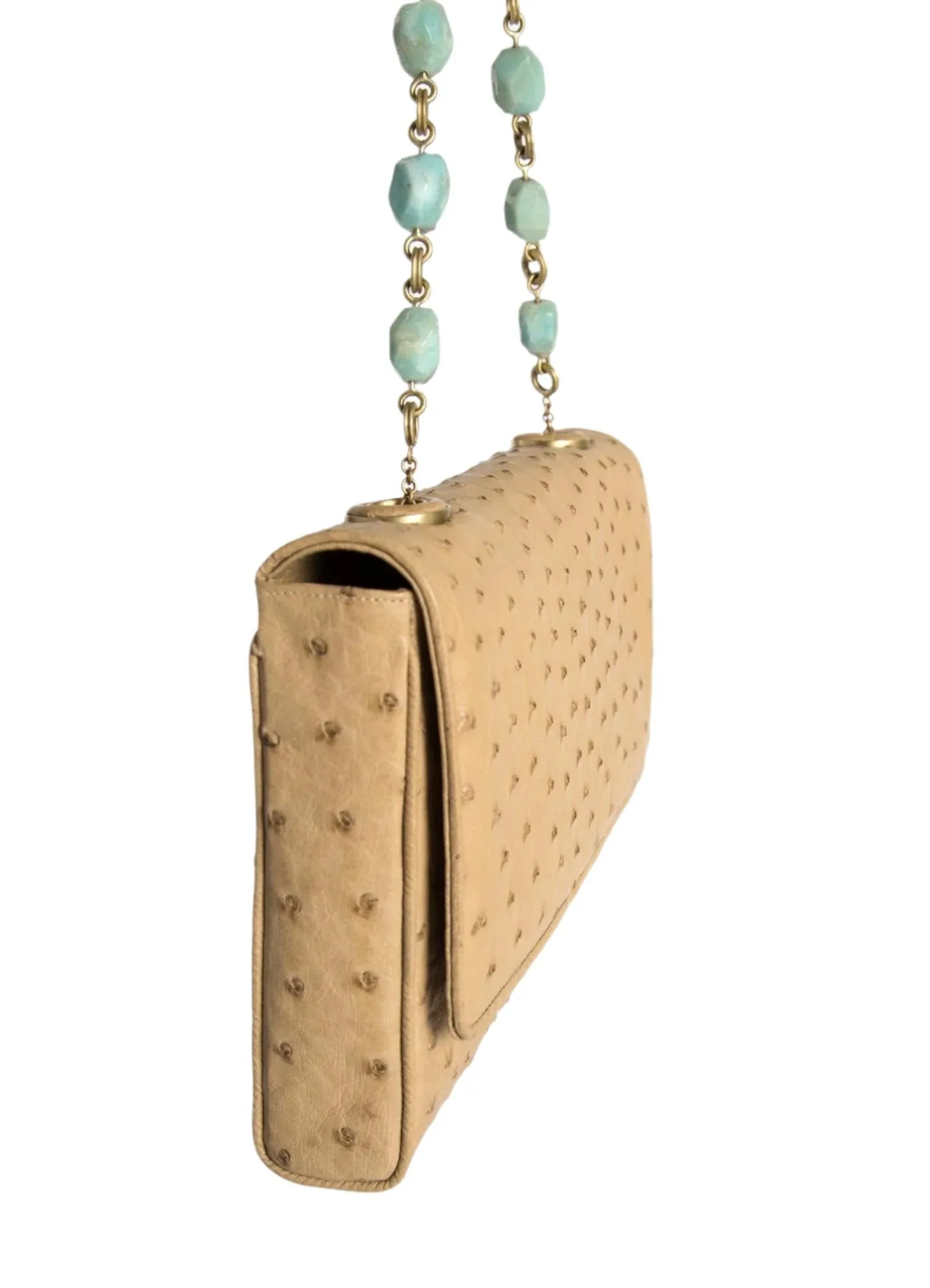 Chain & Jewel Shoulder Bag - Tan, Amazonite Handle