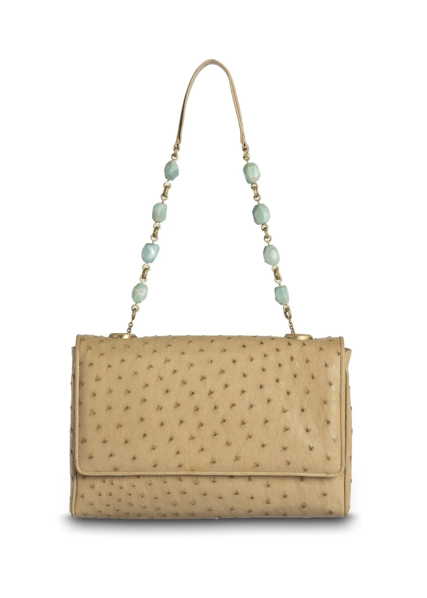 Chain & Jewel Shoulder Bag - Tan, Amazonite Handle