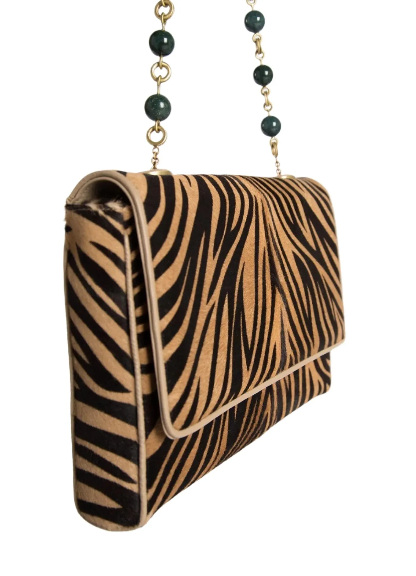 Chain & Jewel Shoulder Bag - Zebra Print Haircalf