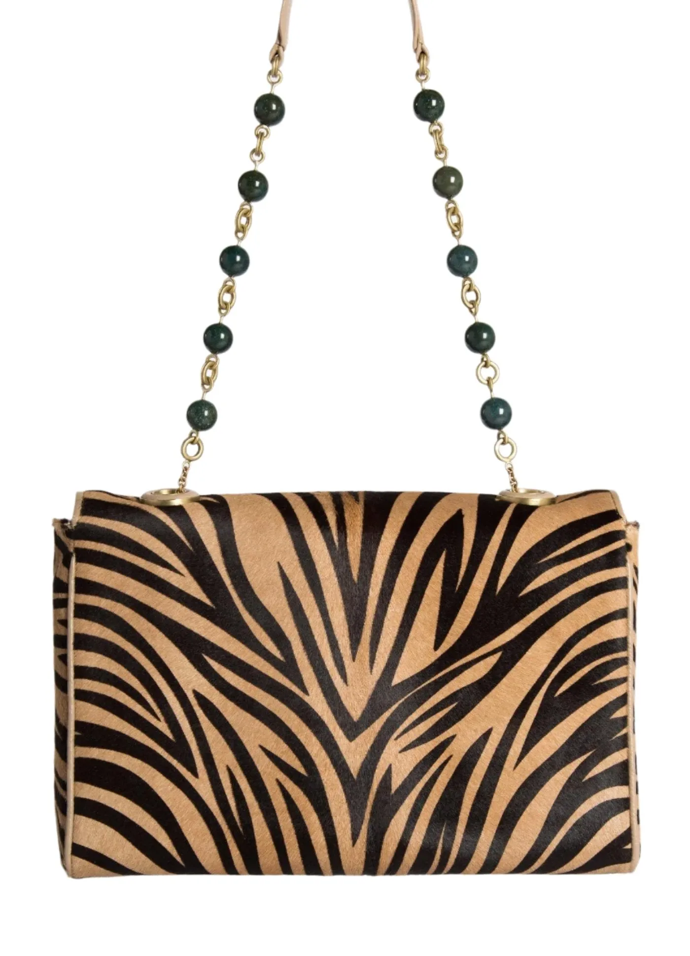 Chain & Jewel Shoulder Bag - Zebra Print Haircalf