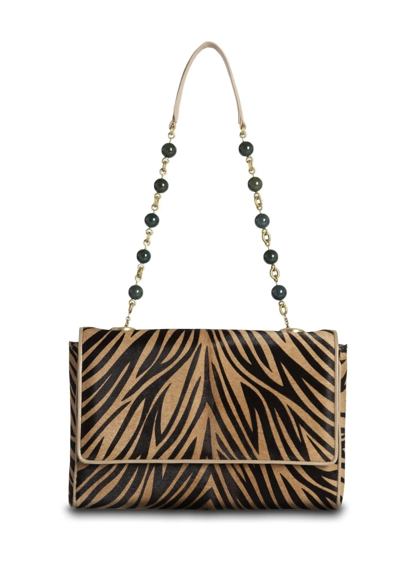 Chain & Jewel Shoulder Bag - Zebra Print Haircalf