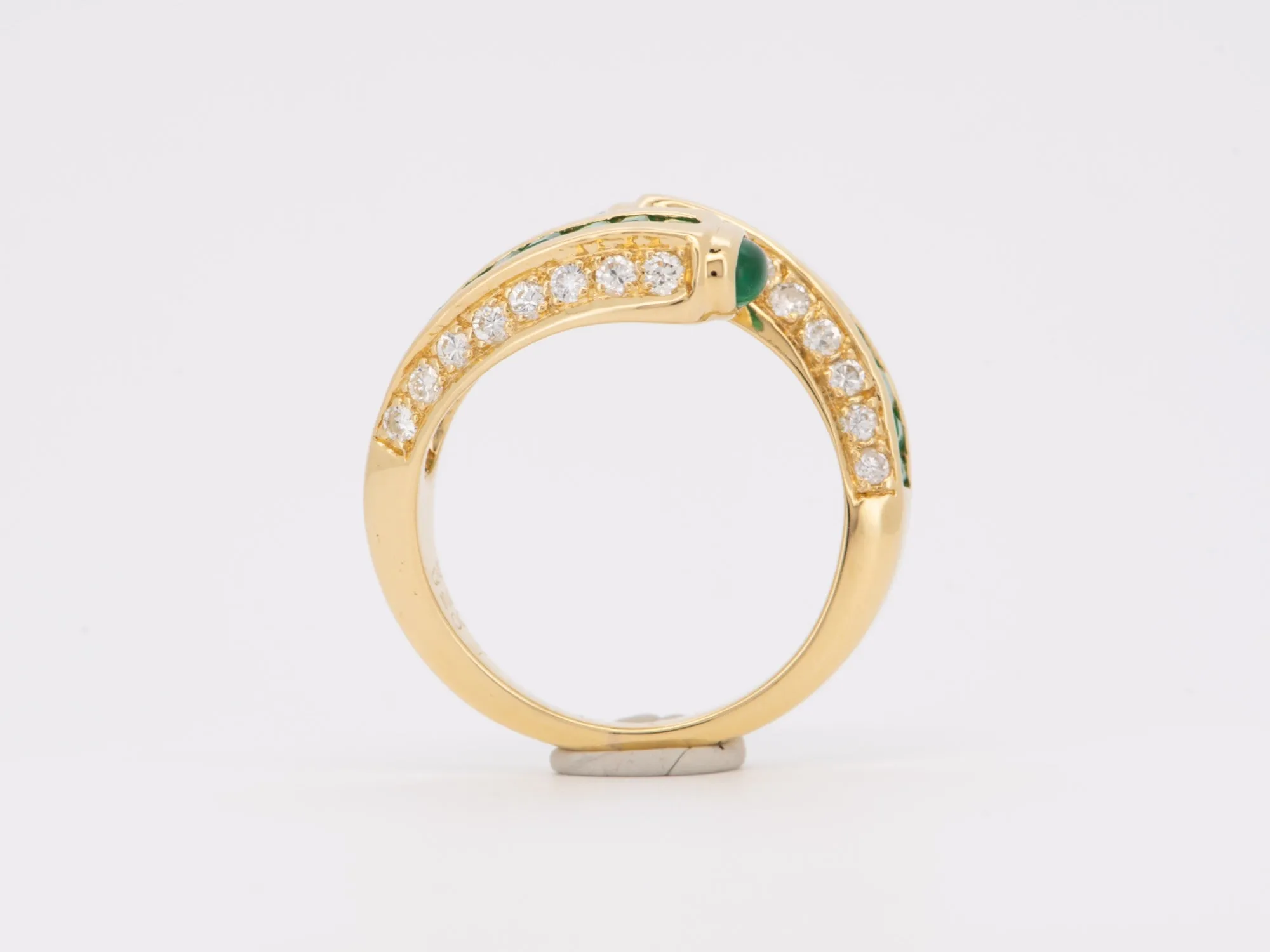 Channel Set Emerald with Diamond Accent Sculptural Bypass Ring 18K Gold R6740