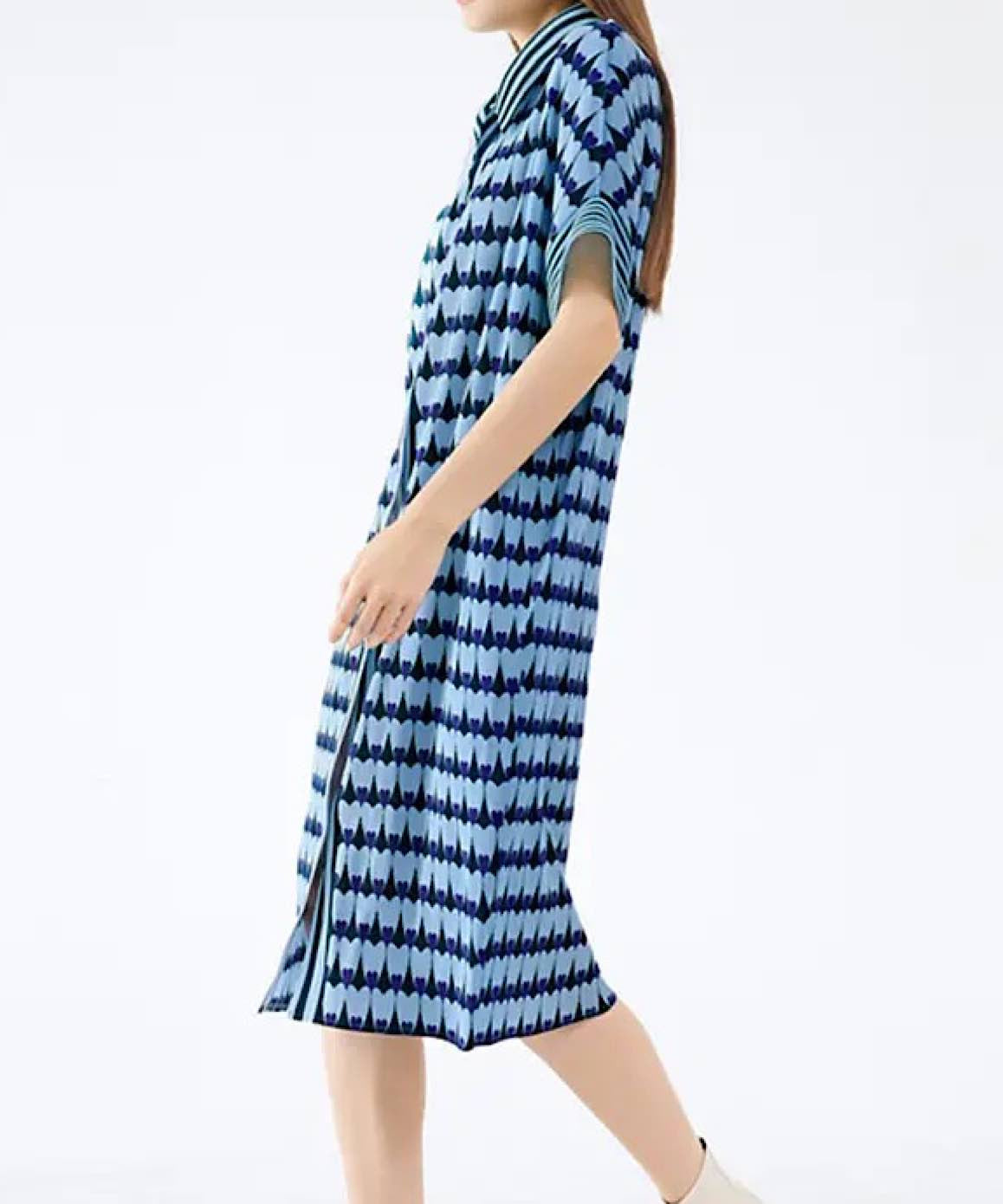 Collared Short Sleeve Printed Short Dress In Blue