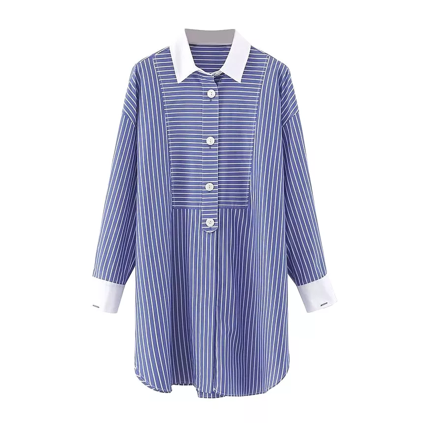 Collared Striped Shirt Dress aa28