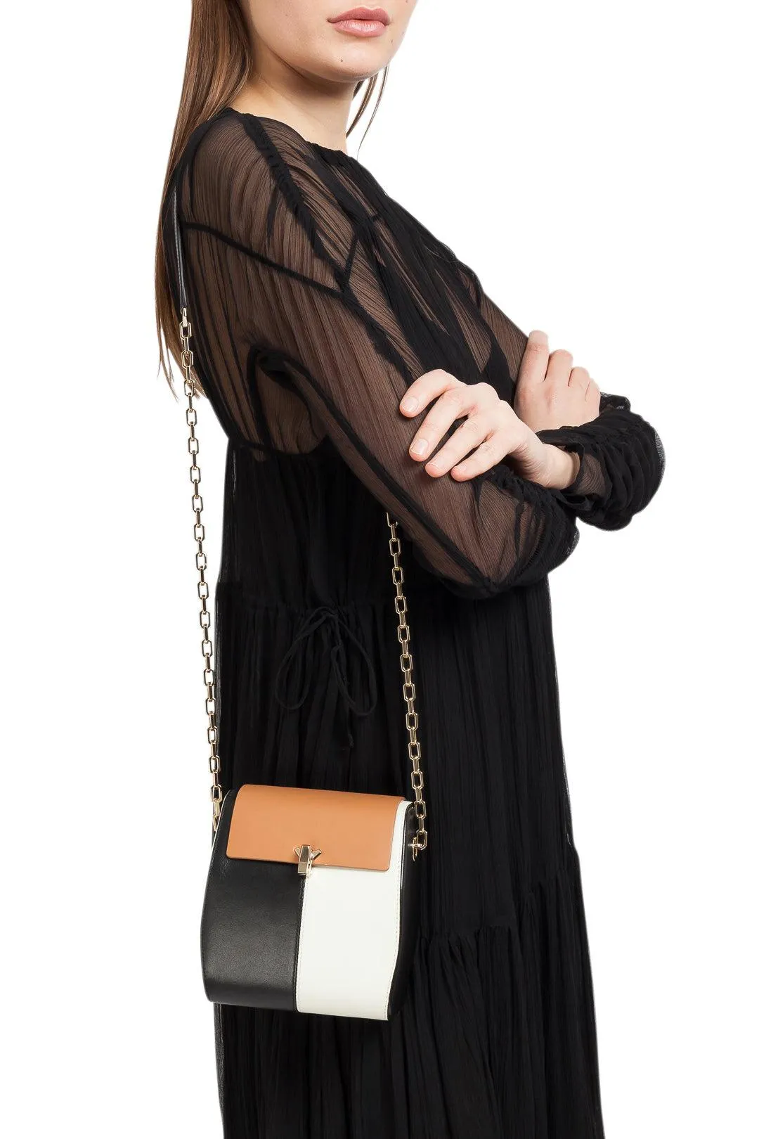 Color-black leather shoulder bag