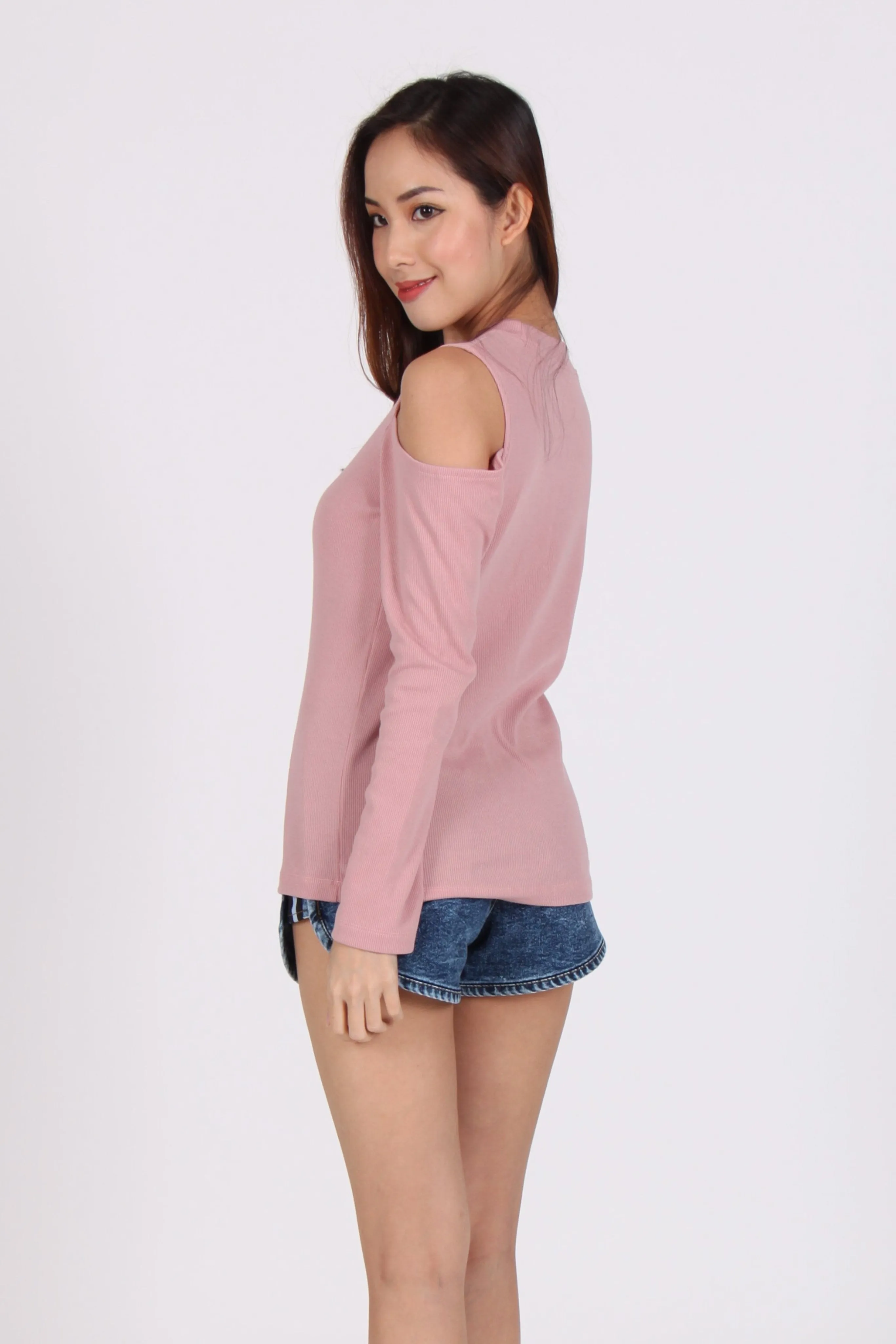 Comfy Cold Shoulder Top in Pink