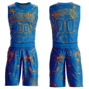 Custom Blue Bay Orange Abstract Grunge Art Round Neck Sublimation Basketball Suit Jersey