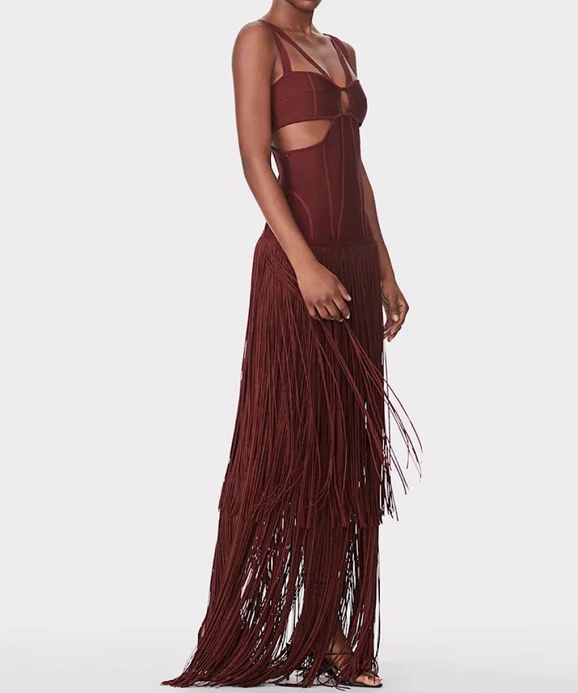 Cutout Bandage Long Dress With Tassels In Auburn