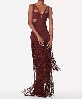 Cutout Bandage Long Dress With Tassels In Auburn