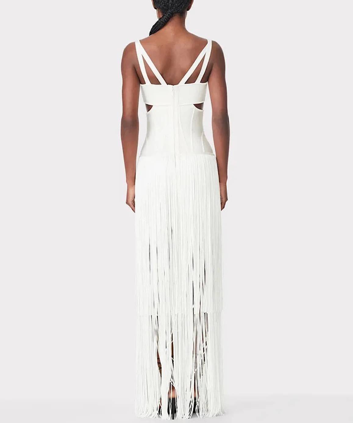 Cutout Bandage Long Dress With Tassels In White