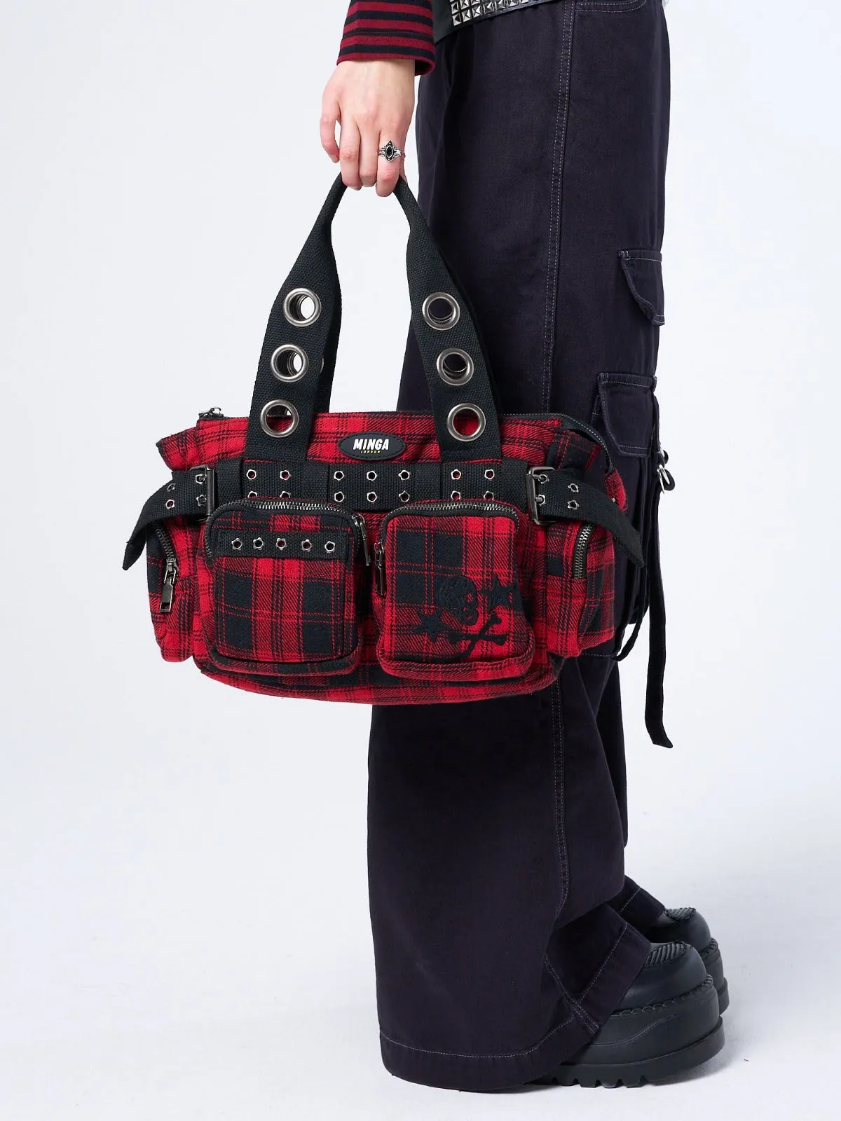 Devon Red Tartan Multi Pockets Handbag