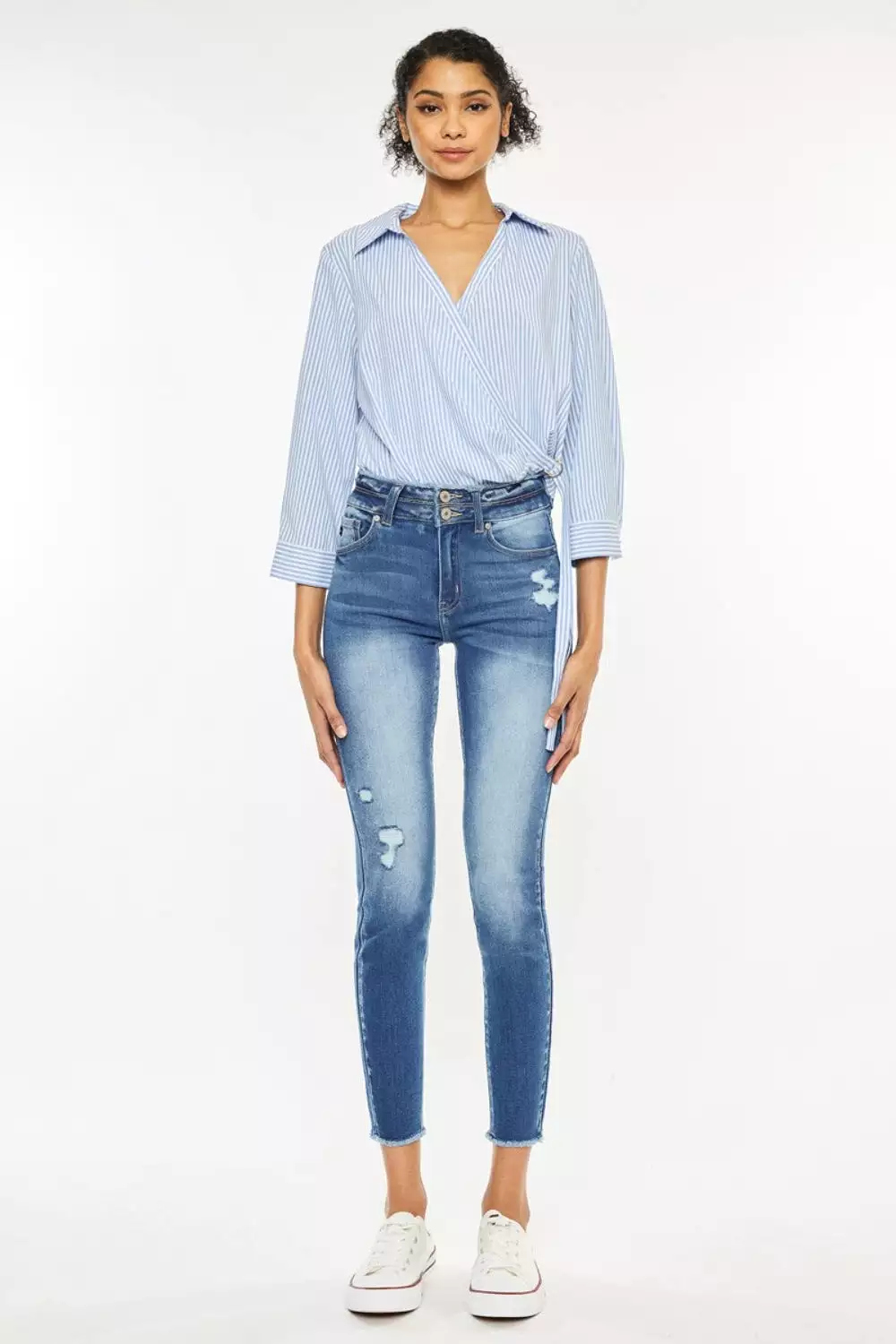 Distressed Raw Hem High Waist Jeans