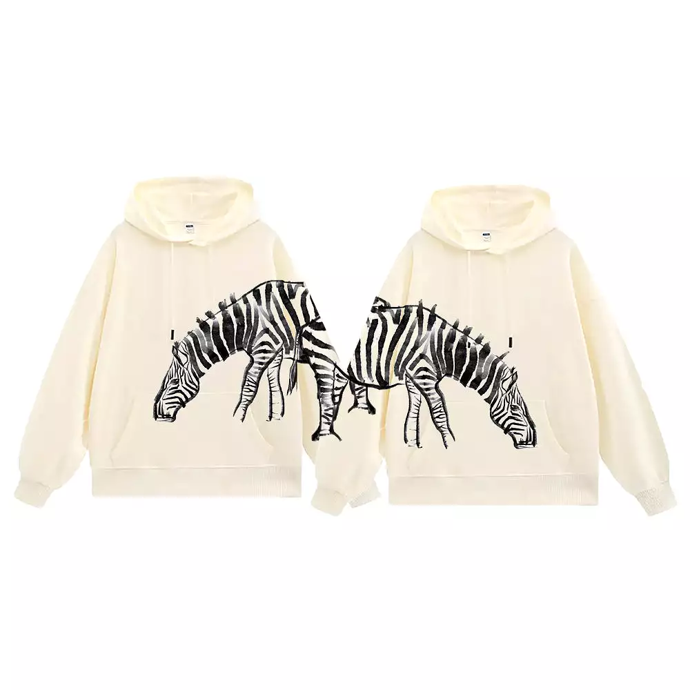 Dual Match Hoodies Unisex Valentine Hand Painting Zebra Matching Hoodies