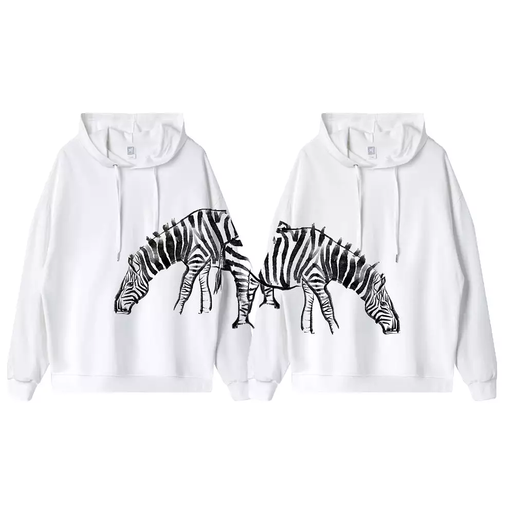 Dual Match Hoodies Unisex Valentine Hand Painting Zebra Matching Hoodies