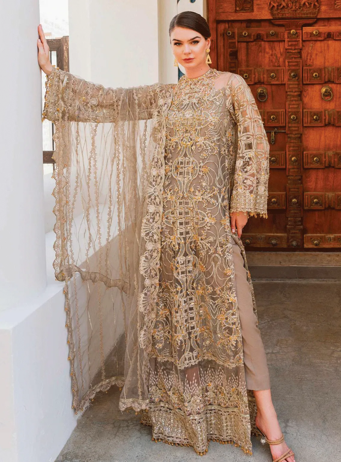 Evara By Elaf Embroidered Net Unstitched 4 Piece Suit - EF23EW EEW-02 SOUK