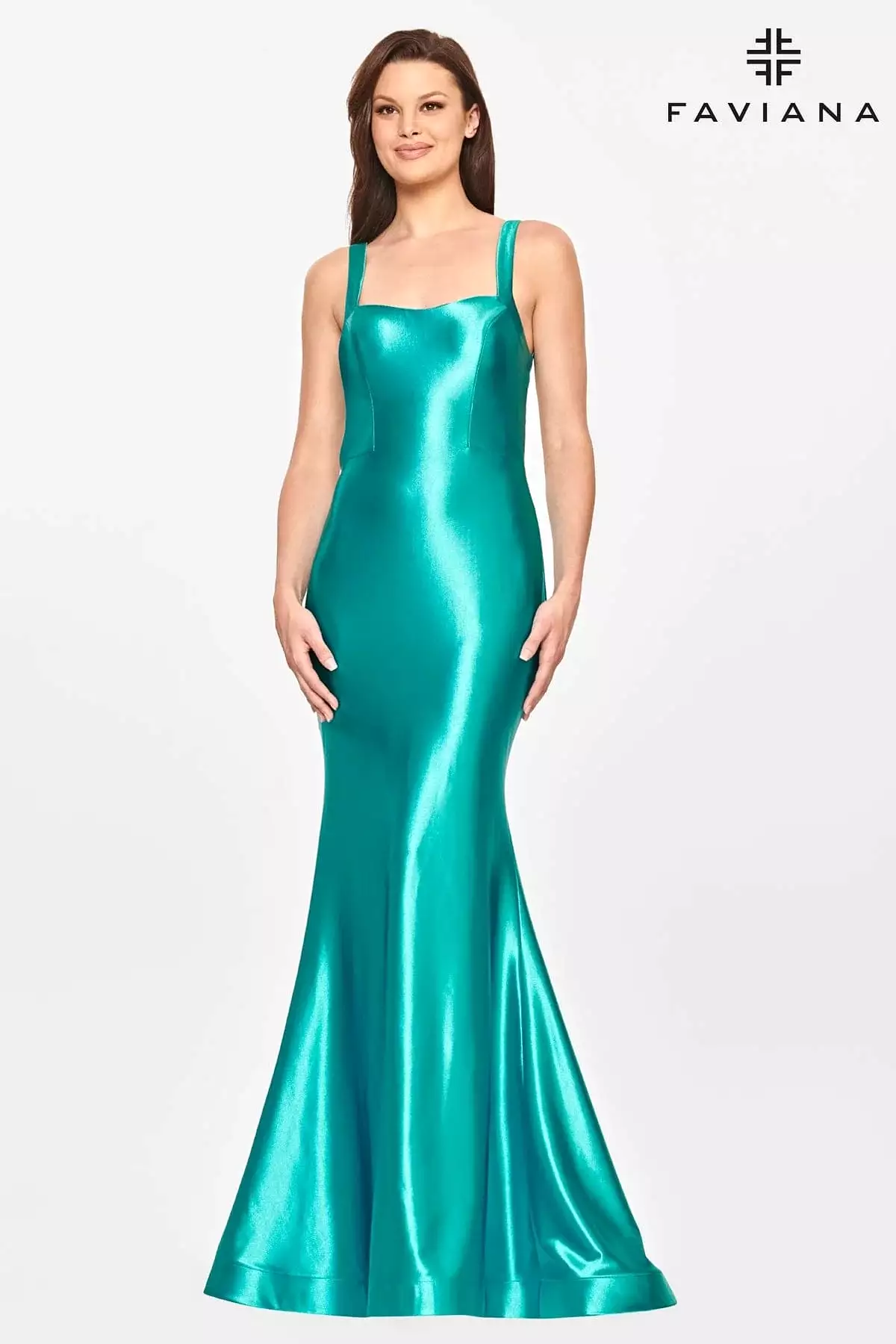 Faviana S10809 Satin Scoop Neck Gown