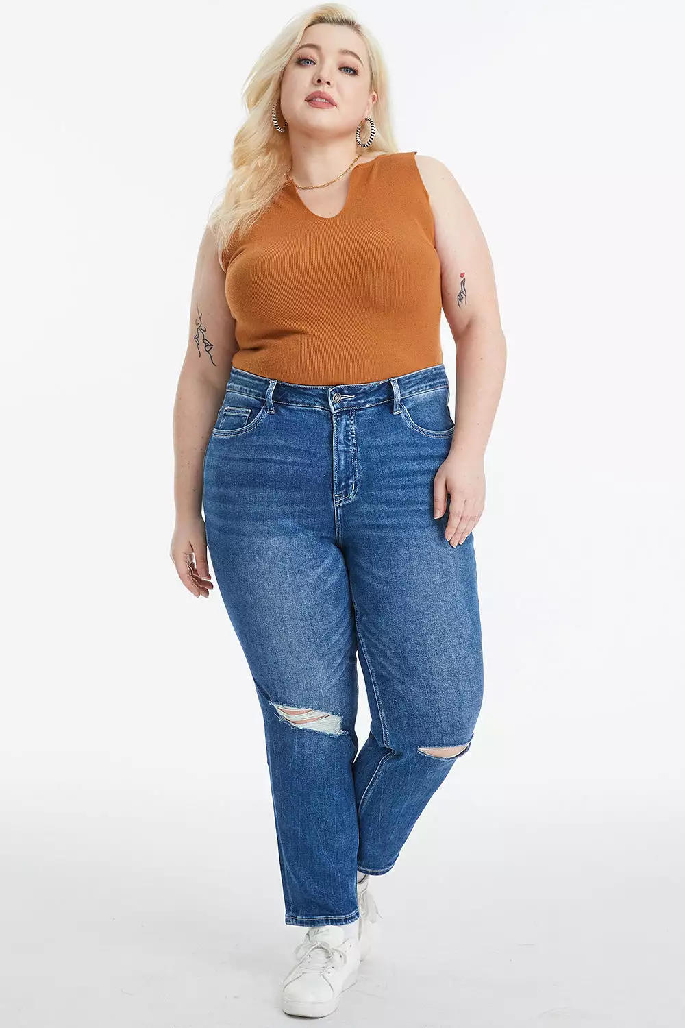 Full Size High Waist Distressed Washed Cropped Mom Jeans