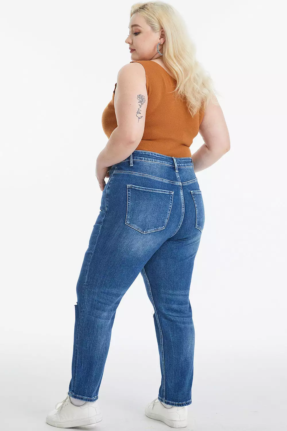 Full Size High Waist Distressed Washed Cropped Mom Jeans