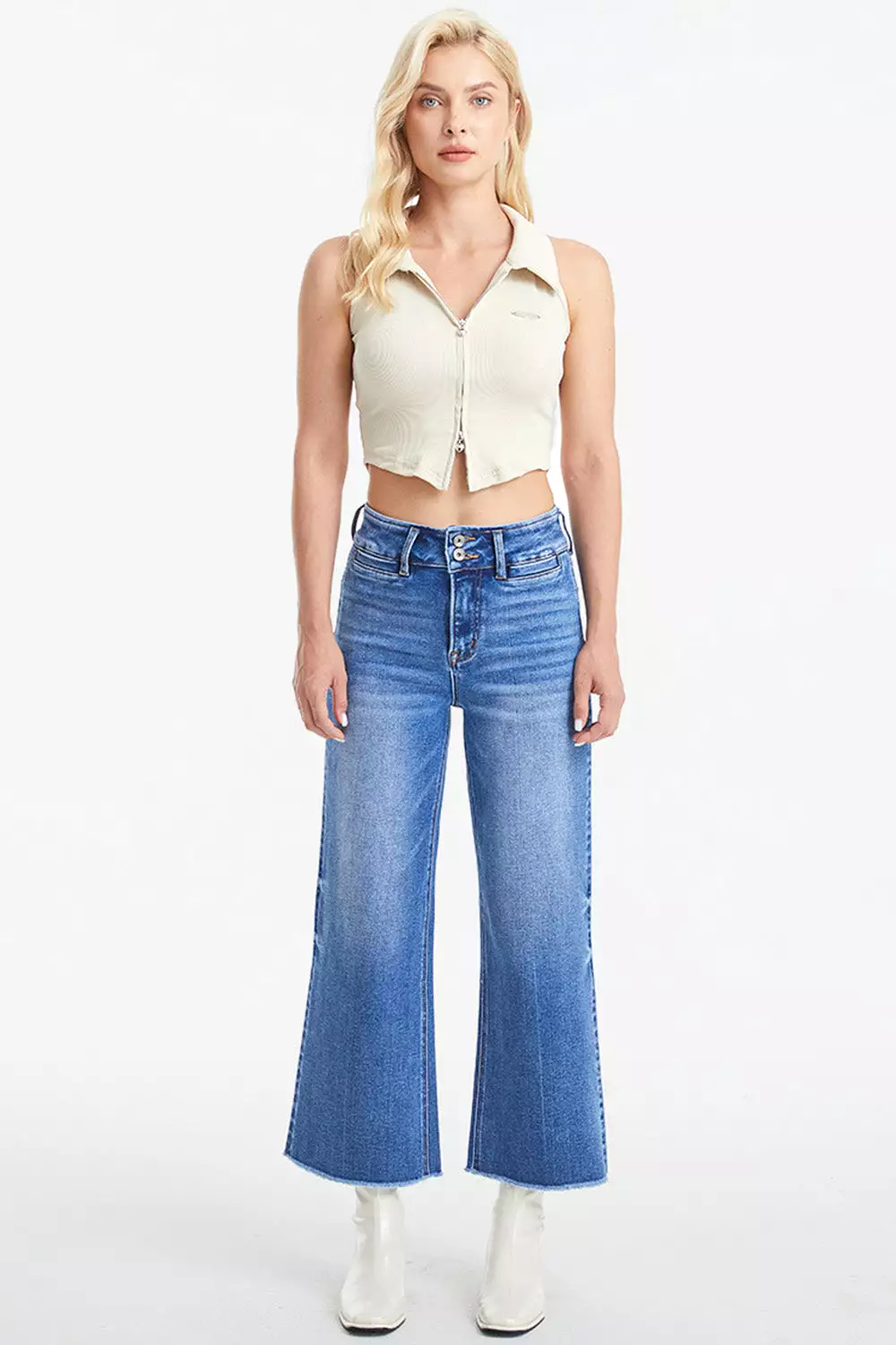 Full Size Raw Hem High Waist Wide Leg Jeans